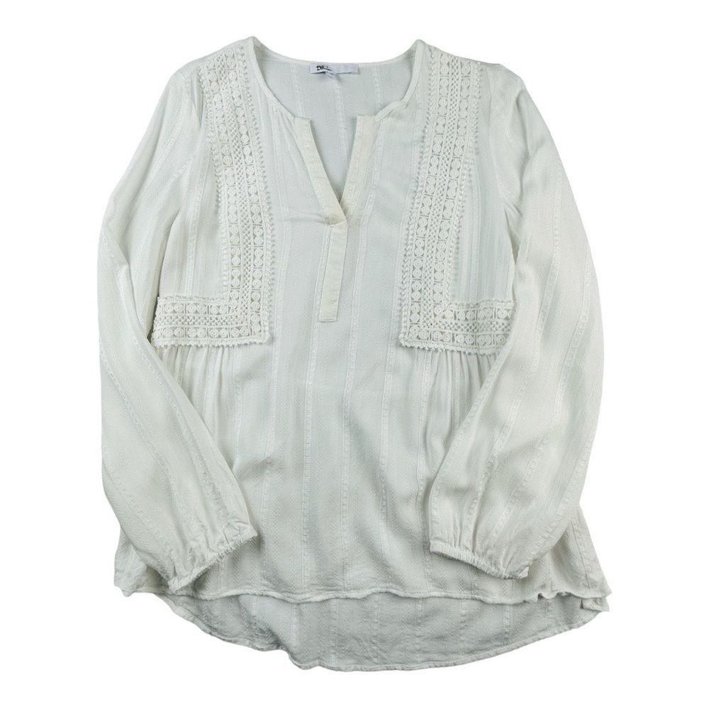 DR2 White Boho Lace Yoke Long Sleeve Peasant Blouse
